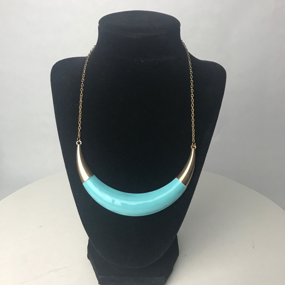 Turquoise and Gold Bib Necklace 19”